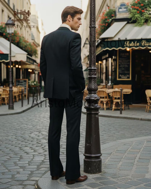 Black Three-Piece Men's Suit | Vintage 70s Wedding Suit | Tailored Groom Suit | Handmade Formal Menswear