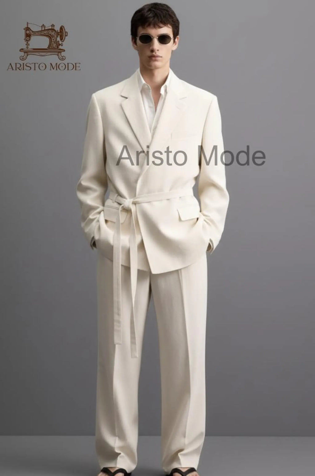 Men’s Ivory Belted Suit