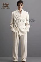 Men’s Ivory Belted Suit