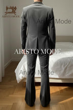 Men’s Charcoal Velvet Suit, 70s Style Flare Pants Suit