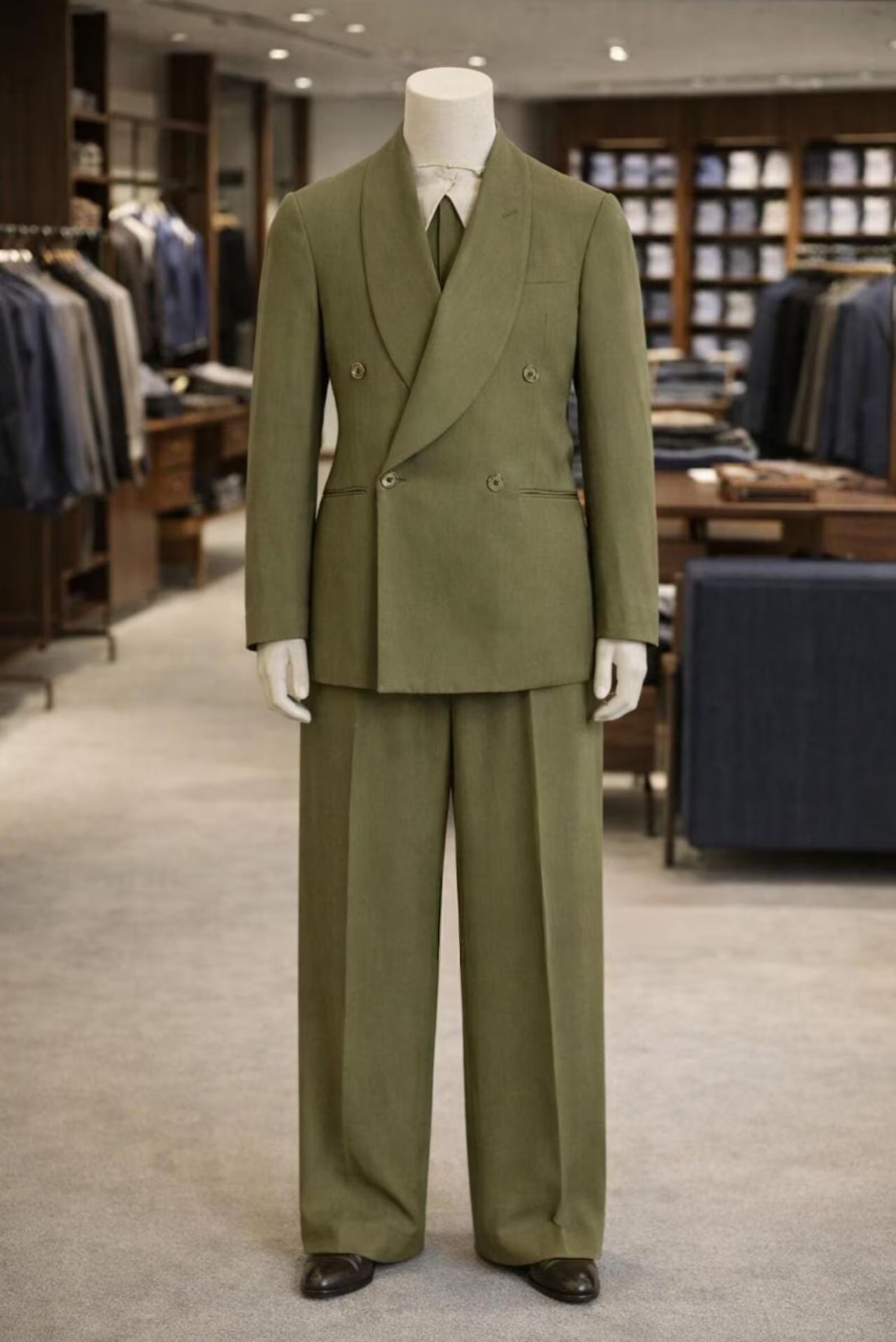 Olive Green Double Breasted Suit for Men