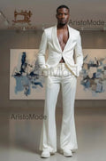 Ivory Men’s Suit, Modern Deep V Wedding Suit