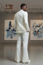 Ivory Men’s Suit, Modern Deep V Wedding Suit