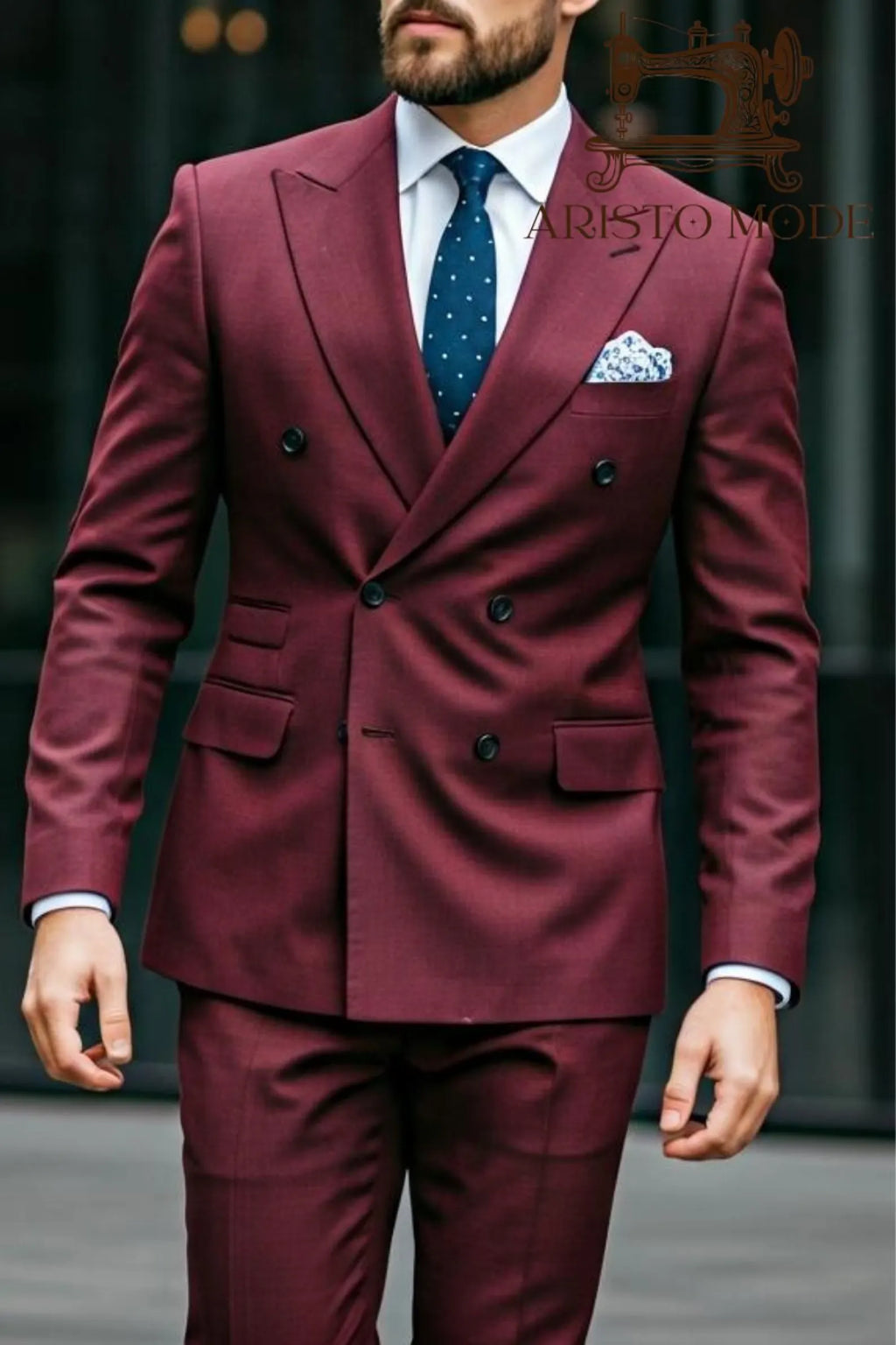 Men's Burgundy Double-Breasted Suit