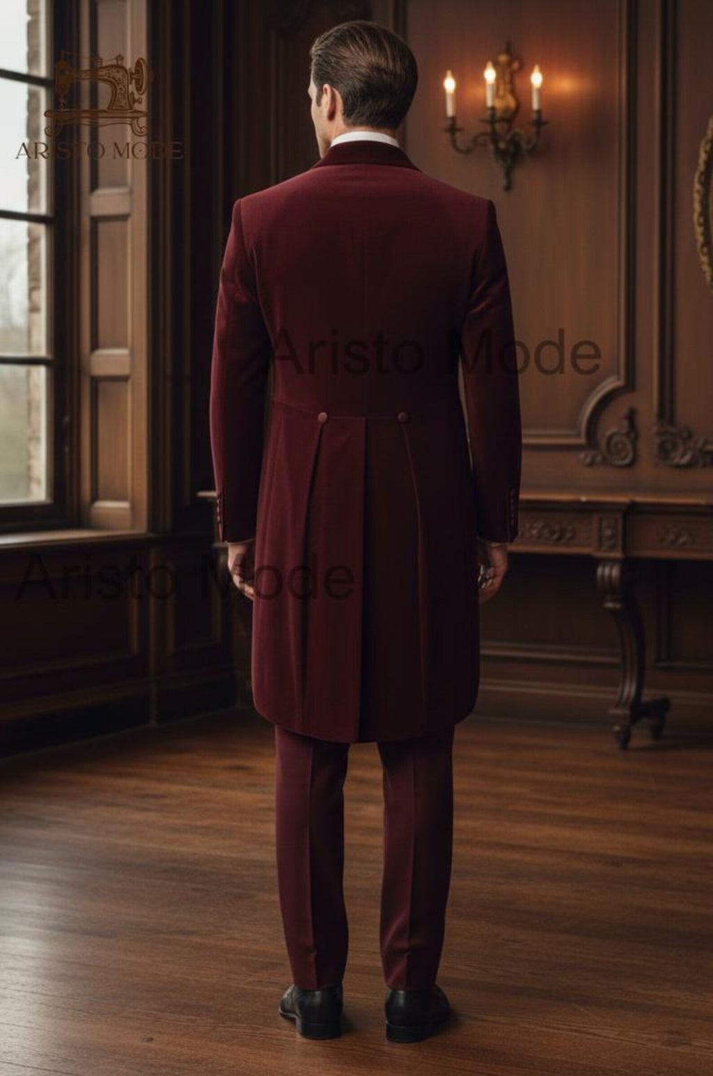 Victorian Burgundy Tailcoat Suit for Men