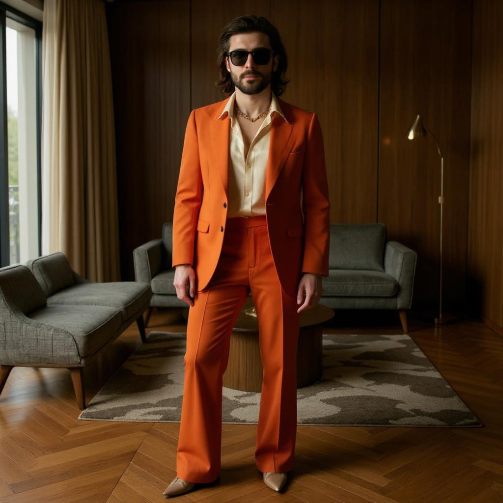 Vintage 70s Burnt Orange Flared Suit