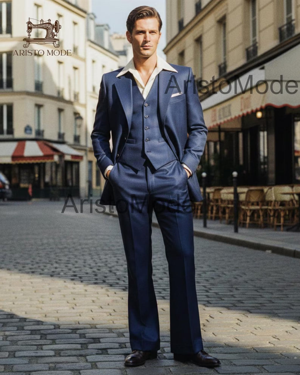 Navy Blue 70s Men’s 3 Piece Suit