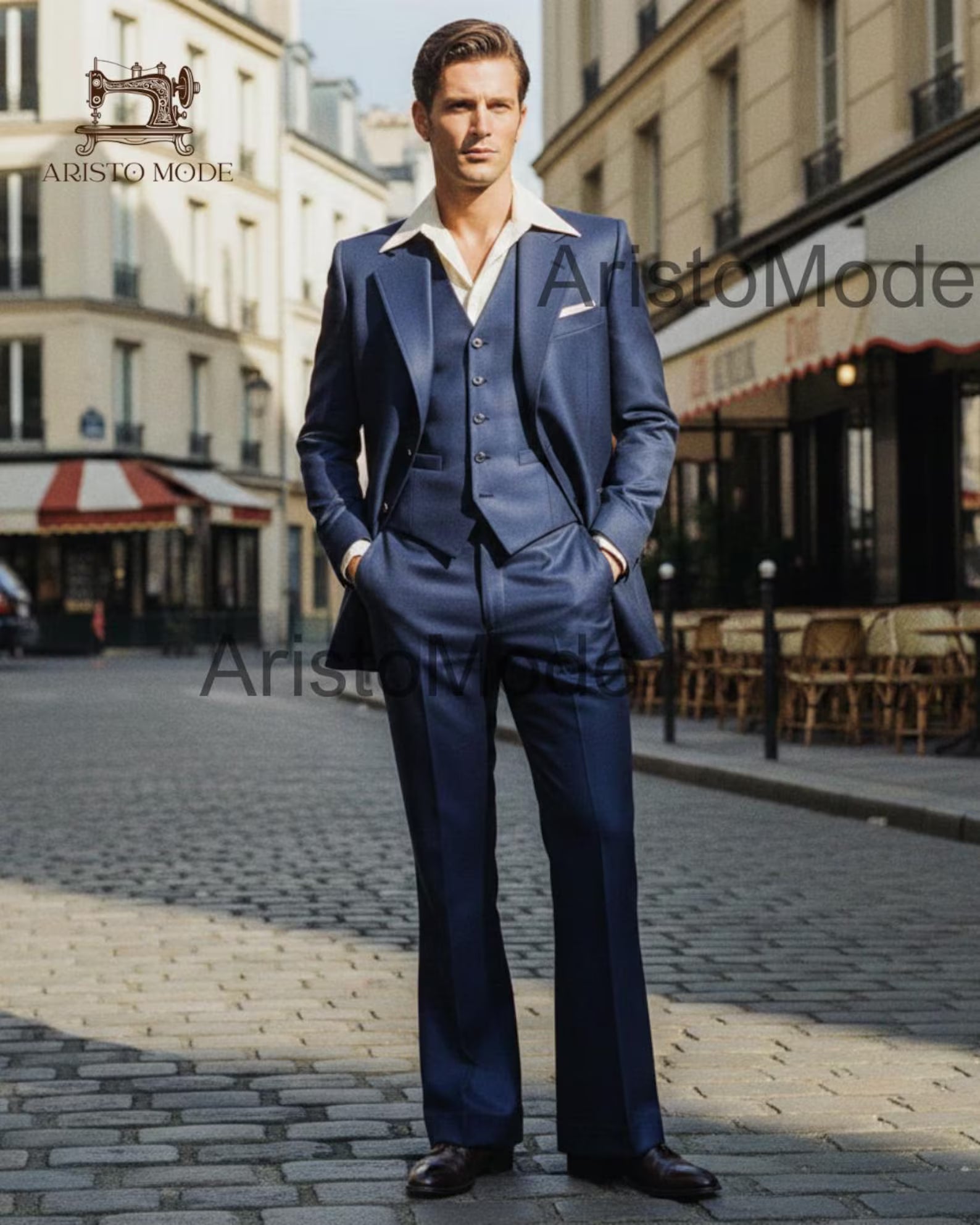 Navy Blue 70s Men’s 3 Piece Suit