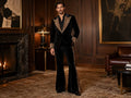 Black 70s Velvet Suit with Leopard Lapel
