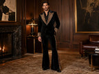 Black 70s Velvet Suit with Leopard Lapel