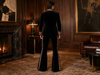 Black 70s Velvet Suit with Leopard Lapel
