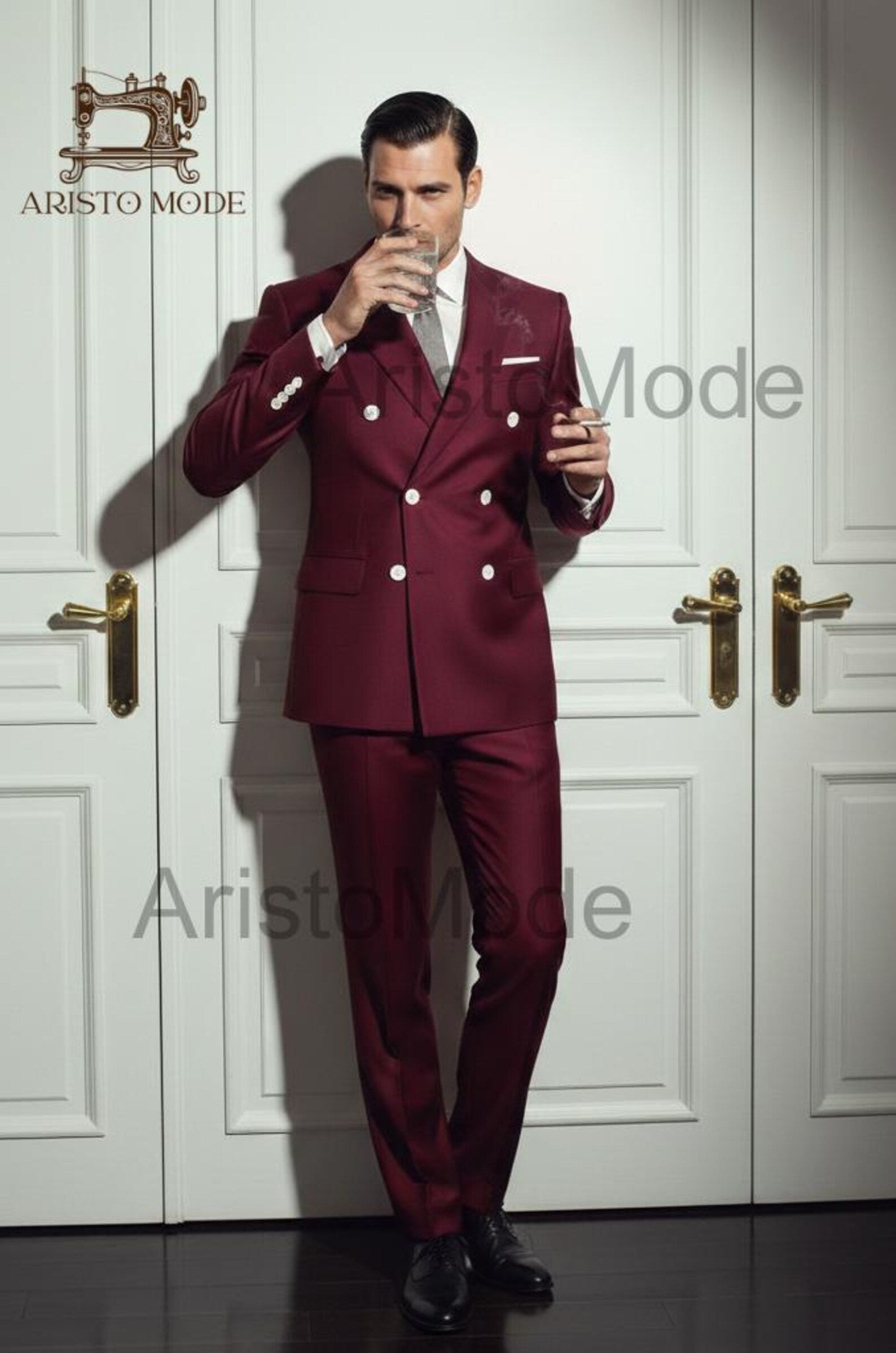 Burgundy Double Breasted Suit