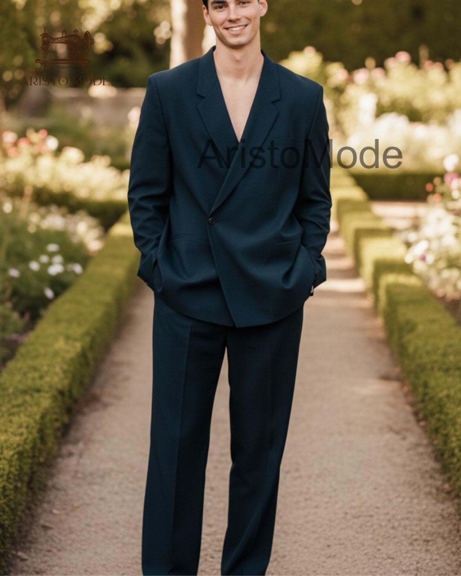 Navy Double Breasted Blazer for Men