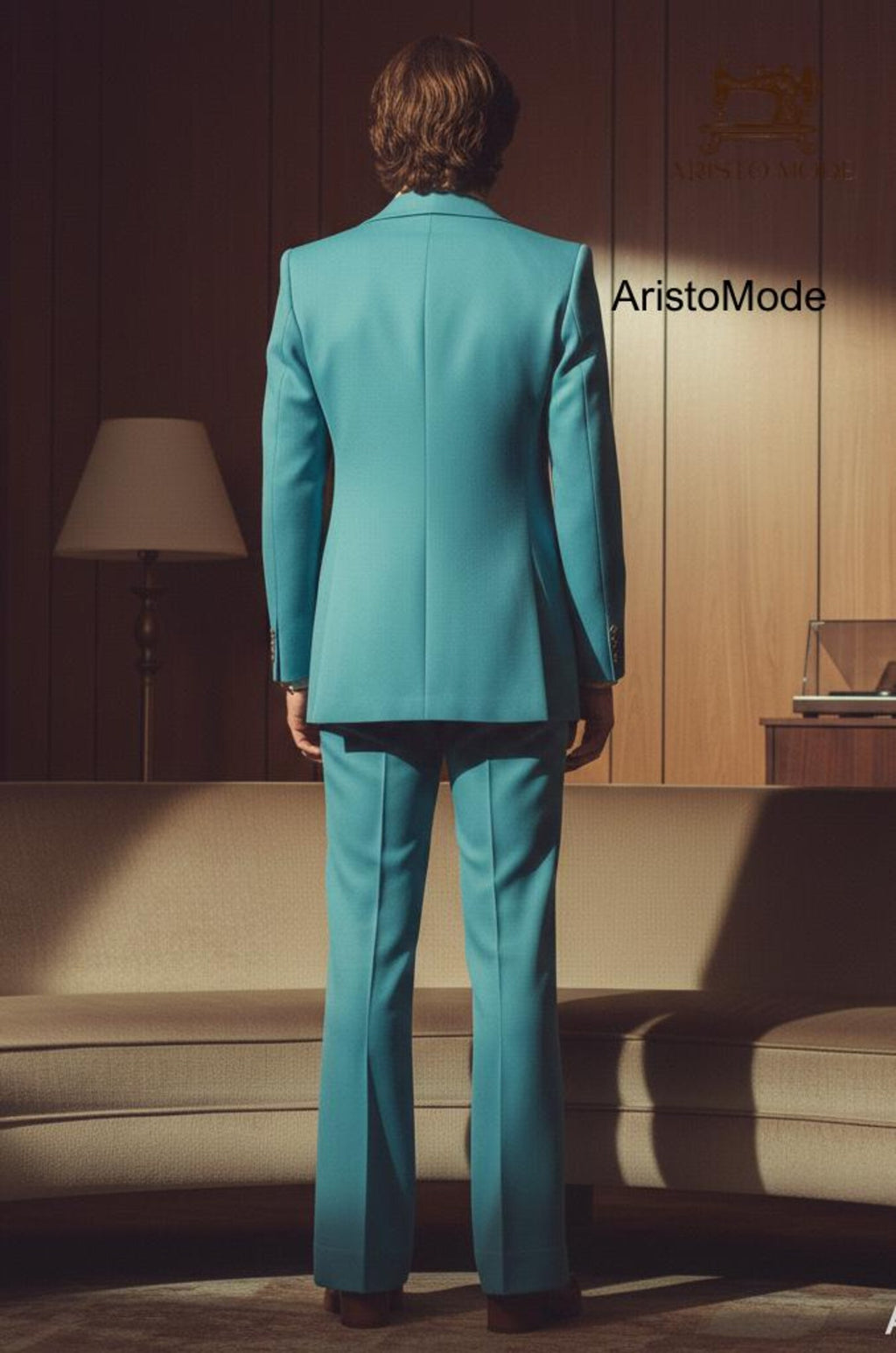 70s Flared Men's Suit | Burnt Aqua-Blue