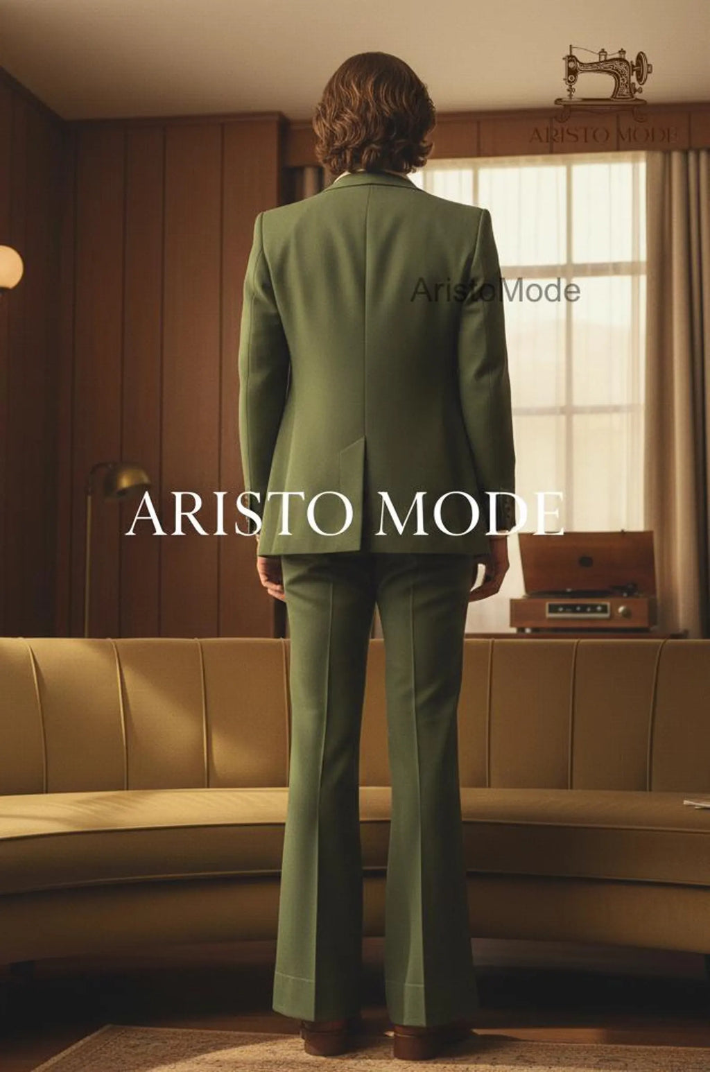 Vintage 70s Olive Green Flared Suit