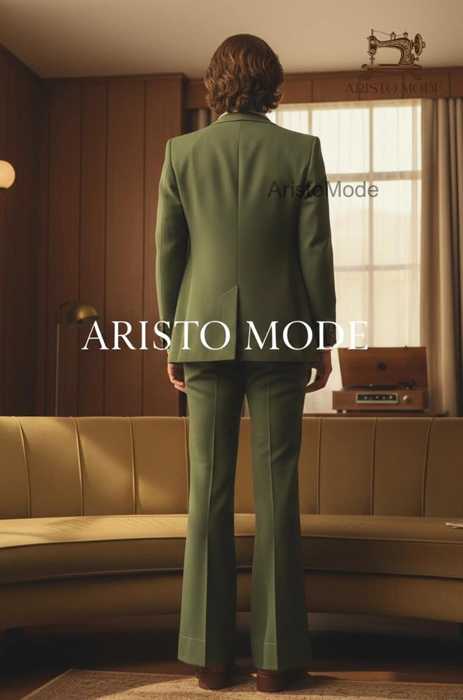 Vintage 70s Olive Green Flared Suit