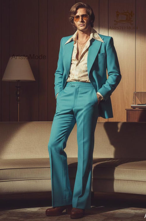 70s Flared Men's Suit | Burnt Aqua-Blue