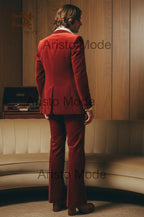 Wine Red Velvet 70s Suit for Men