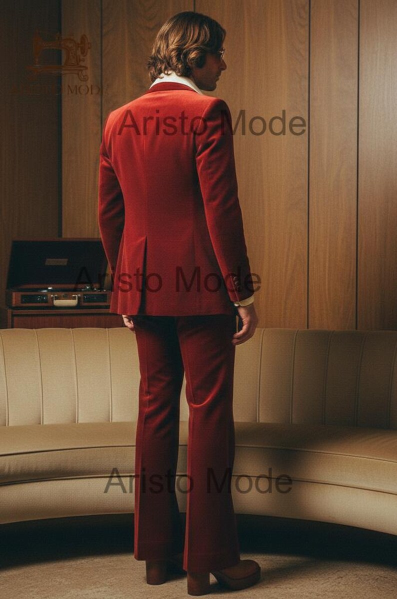 Wine Red Velvet 70s Suit for Men