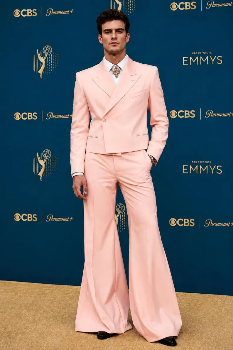 Blush Pink 70s Flared Suit for Men