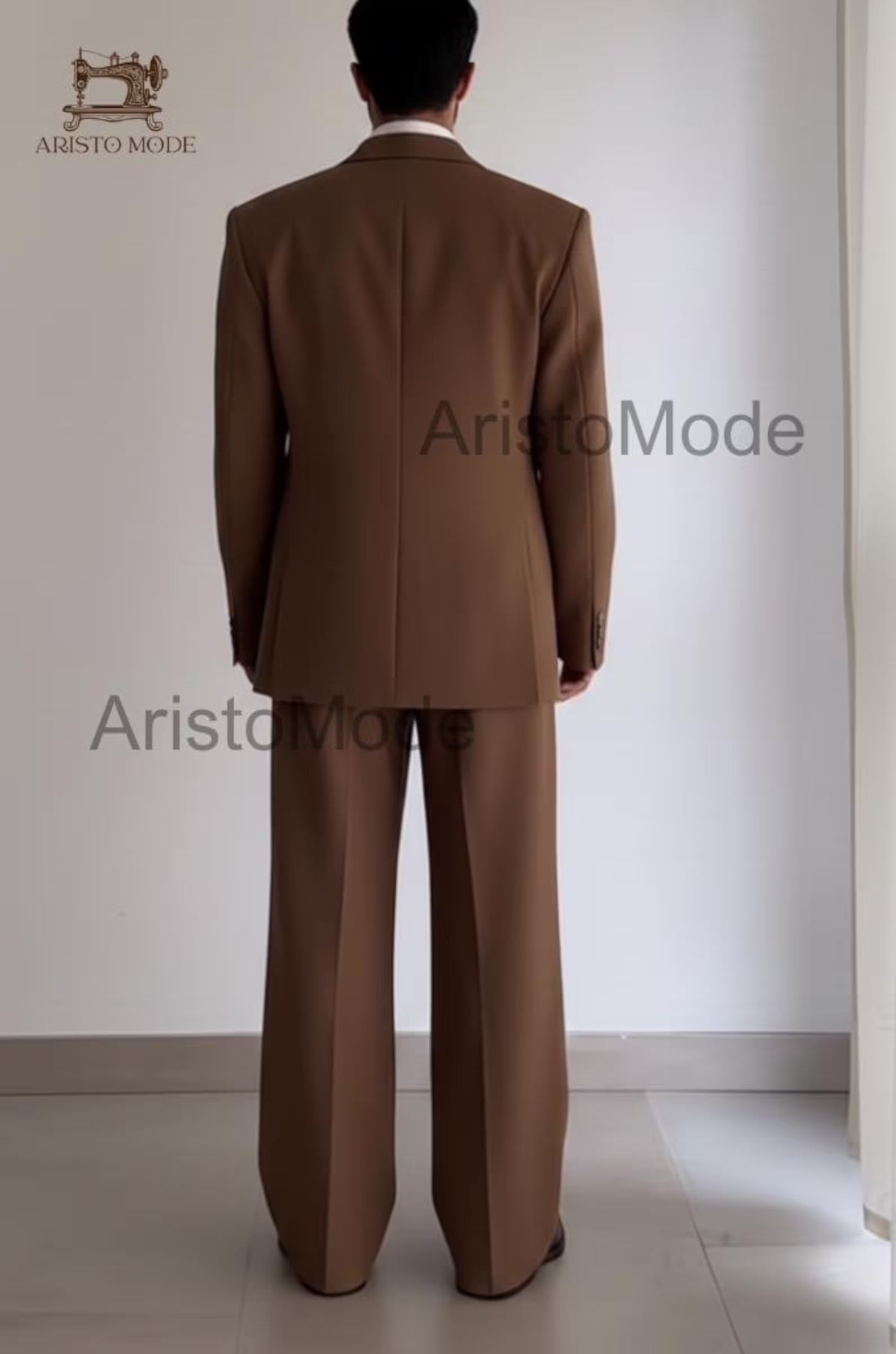 Men's Brown Double Breasted Suit