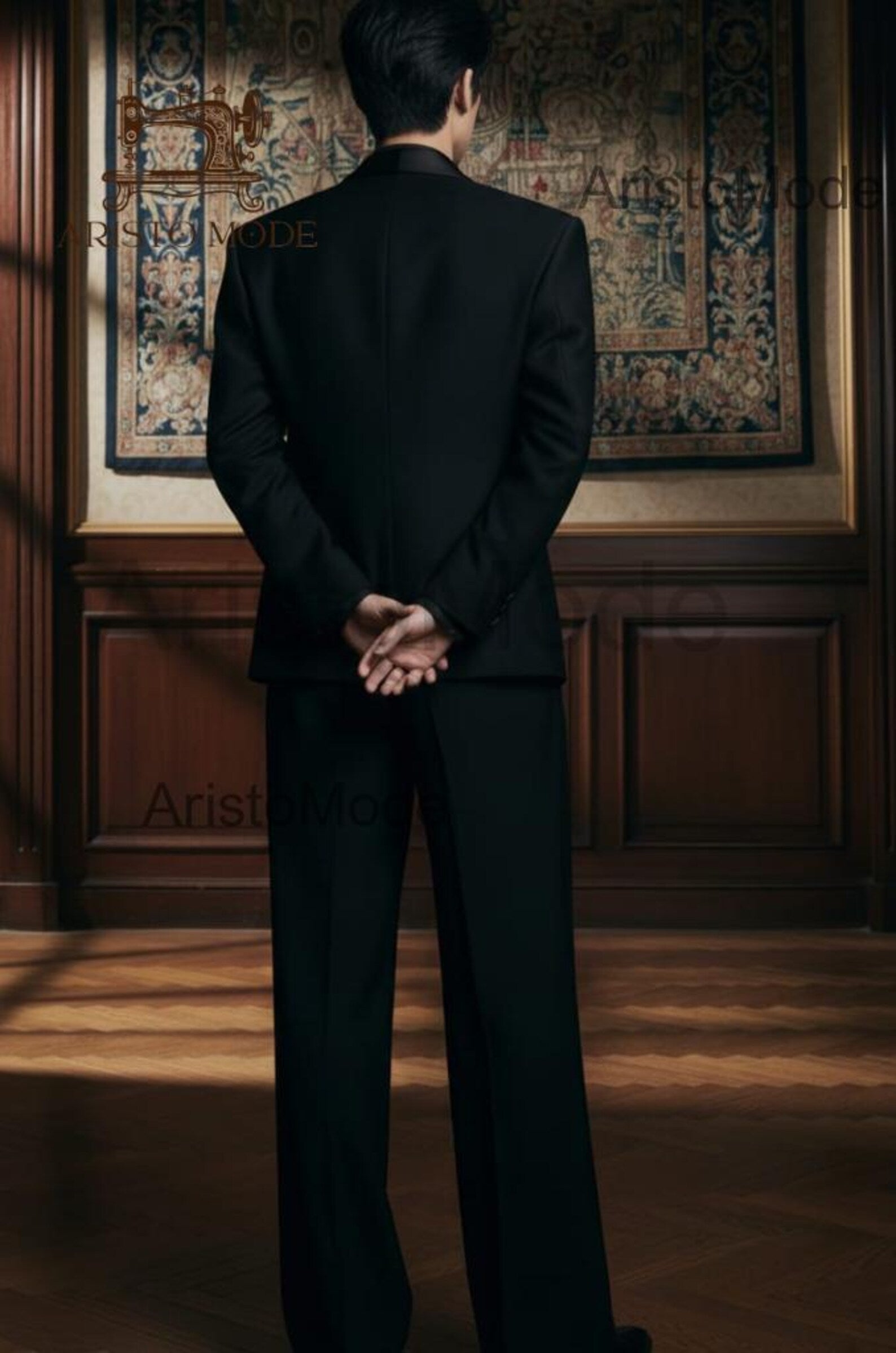 Black Vintage Flared Men's Suit – Custom Tailored 70s Retro Two Piece Suit