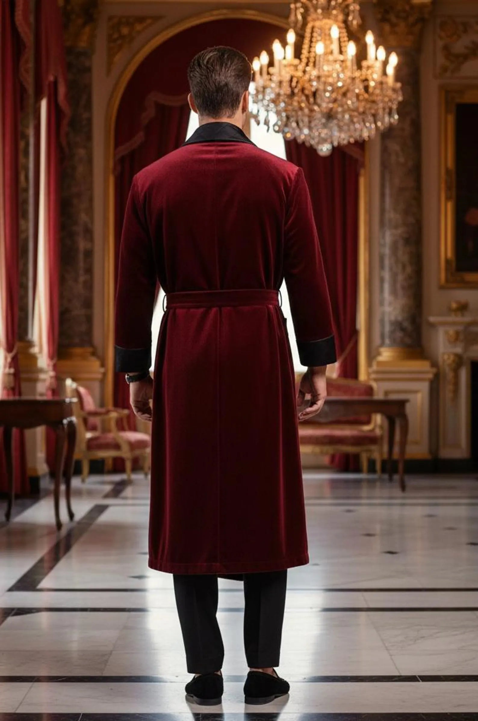 Men’s Burgundy Velvet Smoking Robe