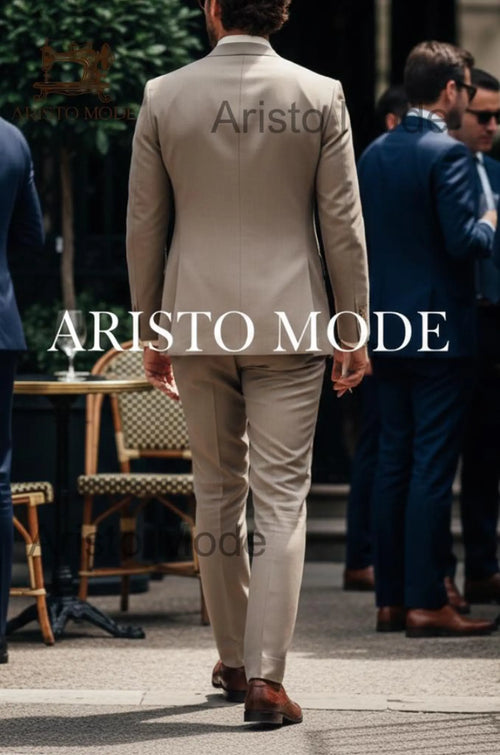 Beige Double Breasted Men's Suit – Custom Tailored Wedding & Formal Suit