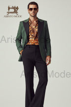 70s Green Tuxedo for Men, Retro Disco Suit