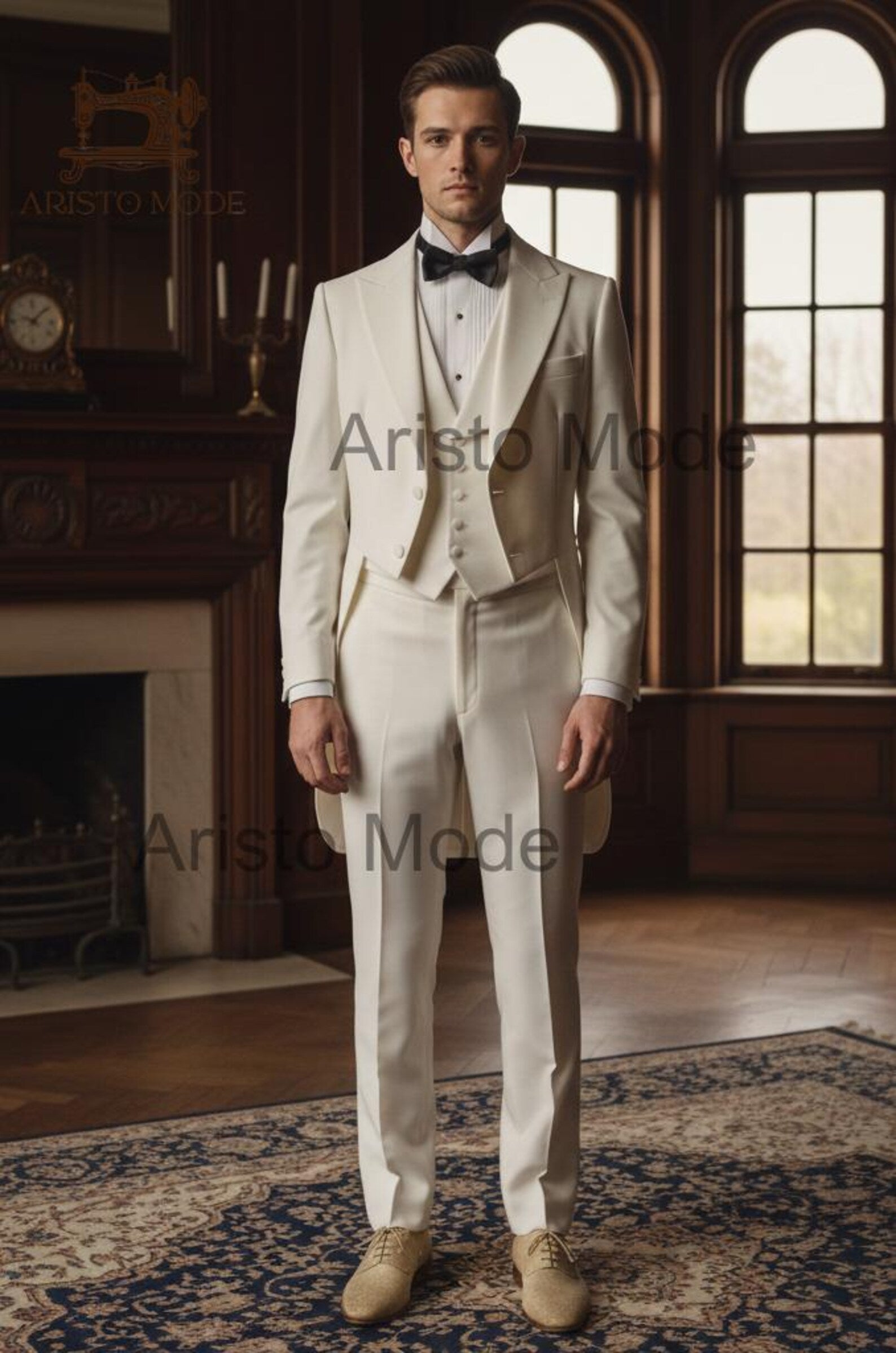 Victorian Off-White Tailcoat for Men