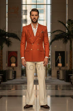 Vintage Men’s Burnt Orange Double Breasted Blazer Set