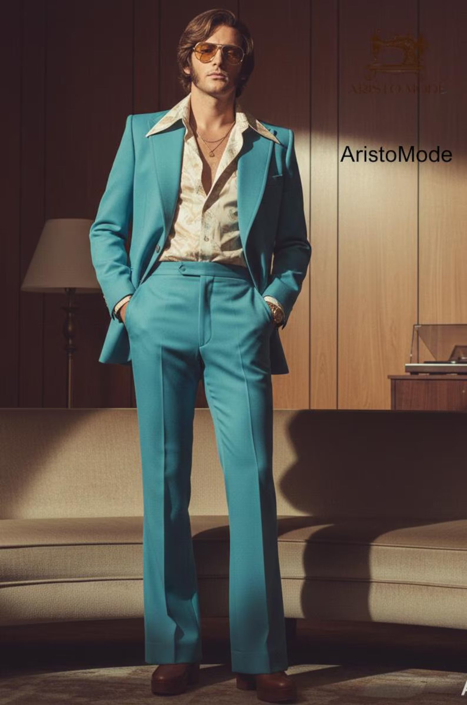 70s Flared Men's Suit | Burnt Aqua-Blue