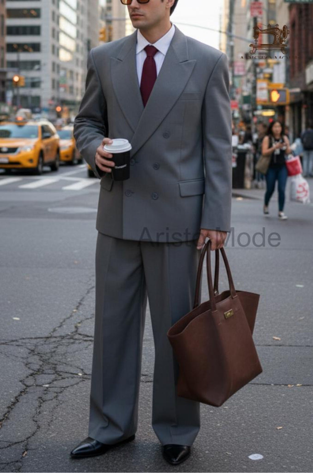 Vintage 1940s Grey Double-Breasted Suit | Wide Lapel Blazer & Wide Leg Pants