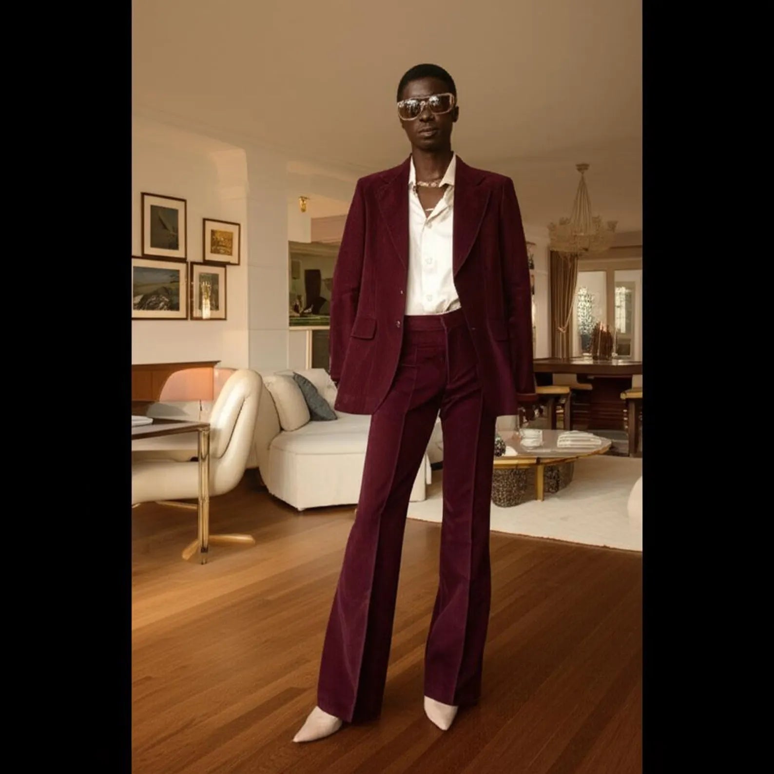 Vintage 70s Burgundy Flared Suit