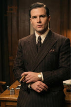 Vintage Dark Brown Pinstripe Double-Breasted Wool Suit