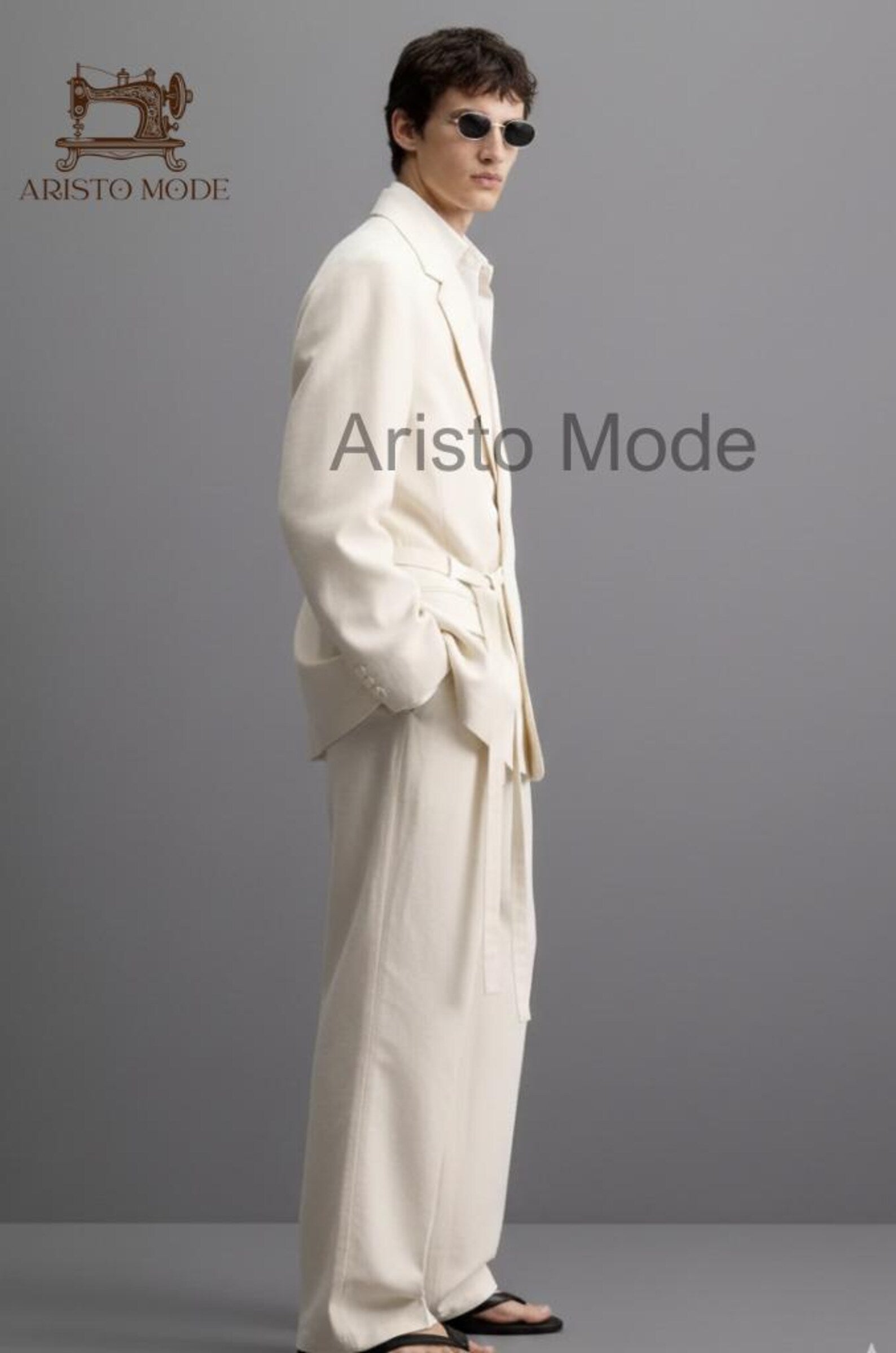 Men’s Ivory Belted Suit