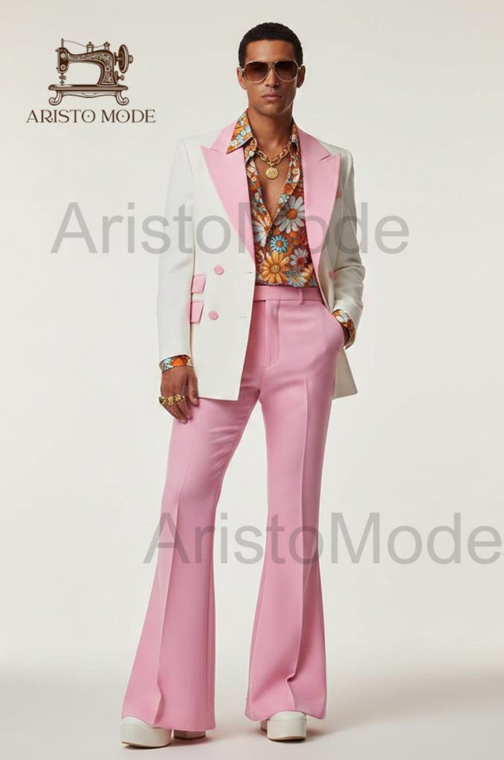 70s Pink Tuxedo for Men, Retro Disco Suit