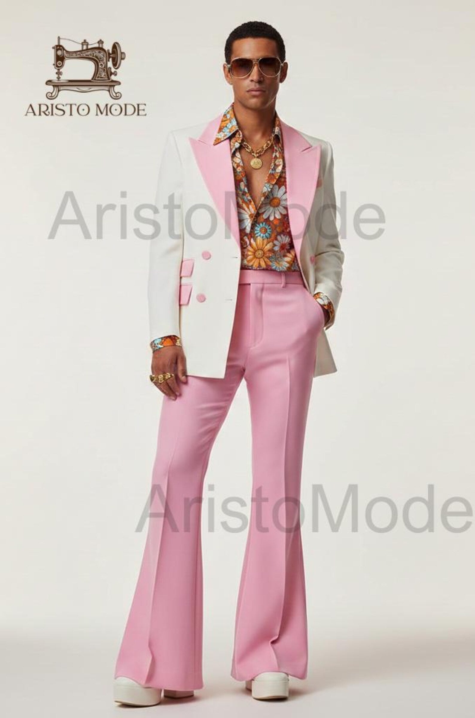 70s Pink Tuxedo for Men, Retro Disco Suit